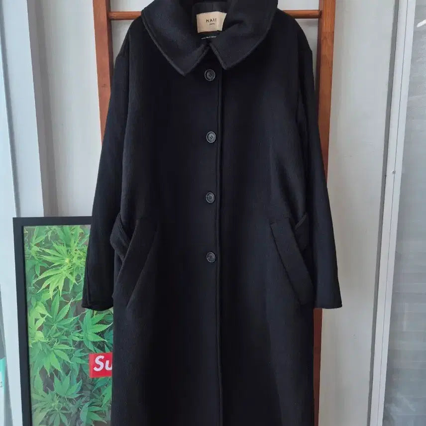 [BUNJANG] NAIN Belted Wool Coat Black / (새상품)NAIN 뒷단추 벨트코트 블랙