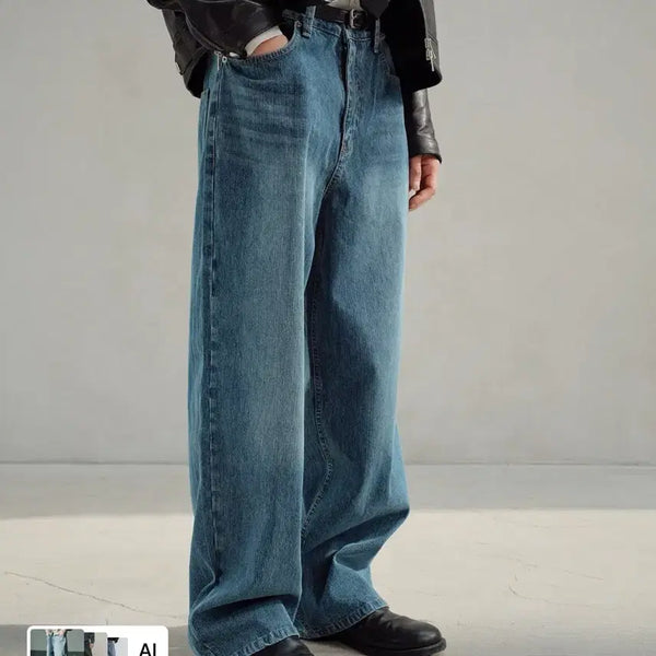 [BUNJANG] Dive In Loose Wide Denim Pants Ribbed Blue Size 0 / 다이브인 루즈드 와이드 데님 리브드 블루 0사이즈