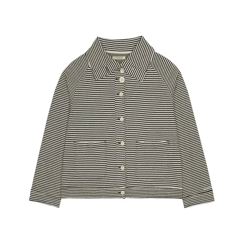 [BUNJANG] KOSEIO Wide Collar Waffle Stripe Shirt Black Size 1 / 코이세이오 와이드 카라 와플 스트라이프 셔츠 블랙 1사이즈 새상품