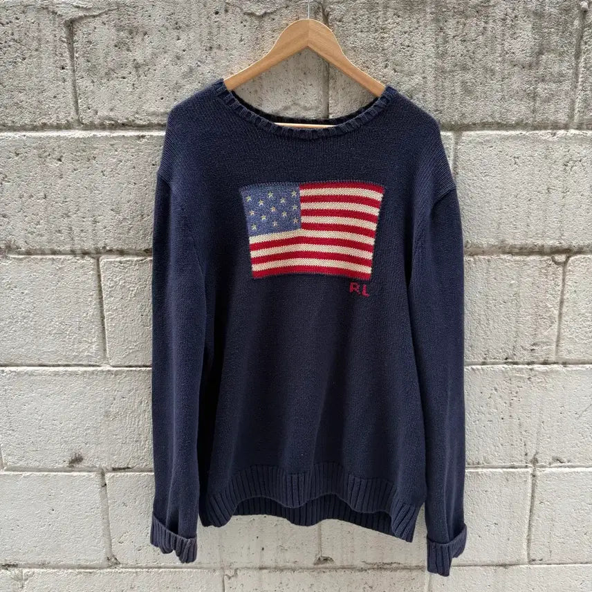 [BUNJANG] Polo Ralph Lauren Iconic Flag Sweater Navy Cotton L / 폴로 랄프로렌 아이코닉 플래그 스웨터