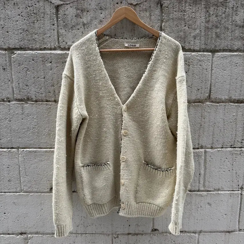 [BUNJANG] Auralee Silk Wool Camel Mix Knit Cardigan - Mix Peach / 오라리 실크 울 카멜 믹스 니트 가디건 믹스 패치