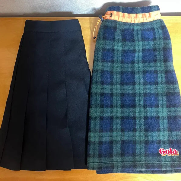 [BUNJANG] Gola Check Pattern Mini Skirt & Black Pleated Mini Skirt Set / Gola 체크 패턴 스커트 + 블랙 플리츠 스커트