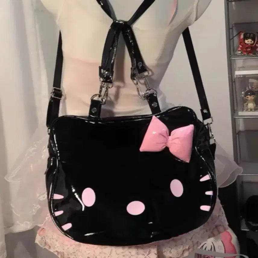 [BUNJANG] Hello Kitty Enamel 3-Way Shoulder Bag Backpack Tote / (새상품)헬로키티 에나멜 블랙 숄더백 크로스백 백팩