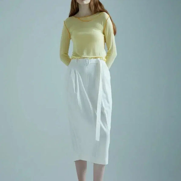 [BUNJANG] NEUL Belted Long Skirt White Cotton Linen Blend S / NEUL 벨트 화이트 롱 스커트 (S 새제품) 정가18.2만