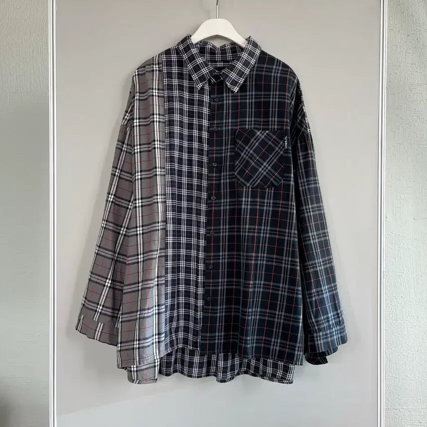 [BUNJANG] Ajobyajo Check Color-Block Shirt / Ajobyajo 아조바이아조 체크 배색 셔츠
