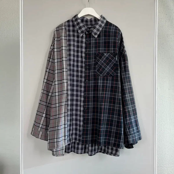 [BUNJANG] Ajobyajo Check Color-Block Shirt / Ajobyajo 아조바이아조 체크 배색 셔츠