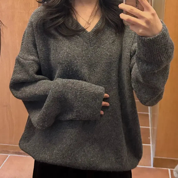 [BUNJANG] V-Neck Charcoal Knit / 브이넥 차콜 니트