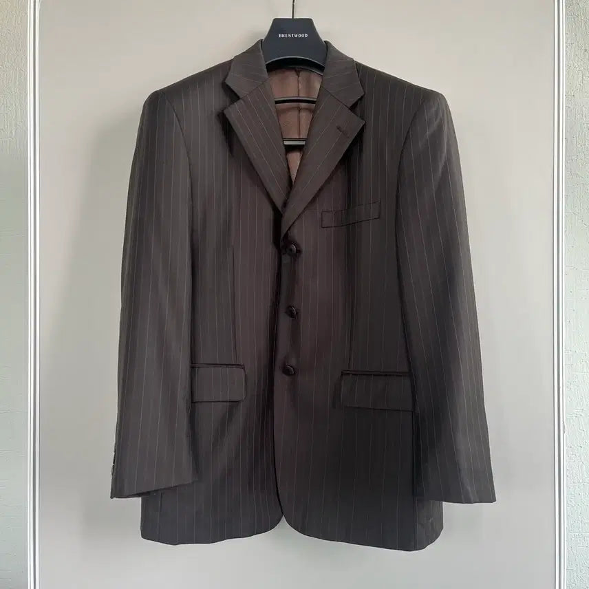 [BUNJANG] Charisma Men's Striped Brown Wool 100% Suit Jacket / charisma 스트라이프 브라운 남성 정장 자켓