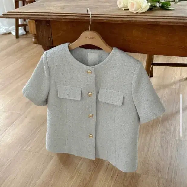 [BUNJANG] Realcoco Blanc Tweed Jacket (Fog Blue) / 리얼코코 블랑 트위드자켓 반팔 포그블루