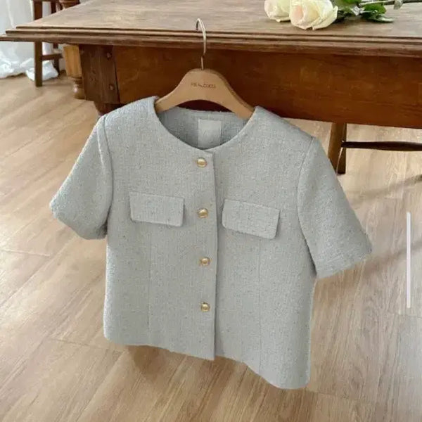 [BUNJANG] Realcoco Blanc Tweed Jacket (Fog Blue) / 리얼코코 블랑 트위드자켓 반팔 포그블루