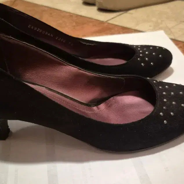 [BUNJANG] Esquire Black Suede Cubic Pumps Size 220 / 에스콰이어 블랙 스웨이드 큐빅 펌프스 220