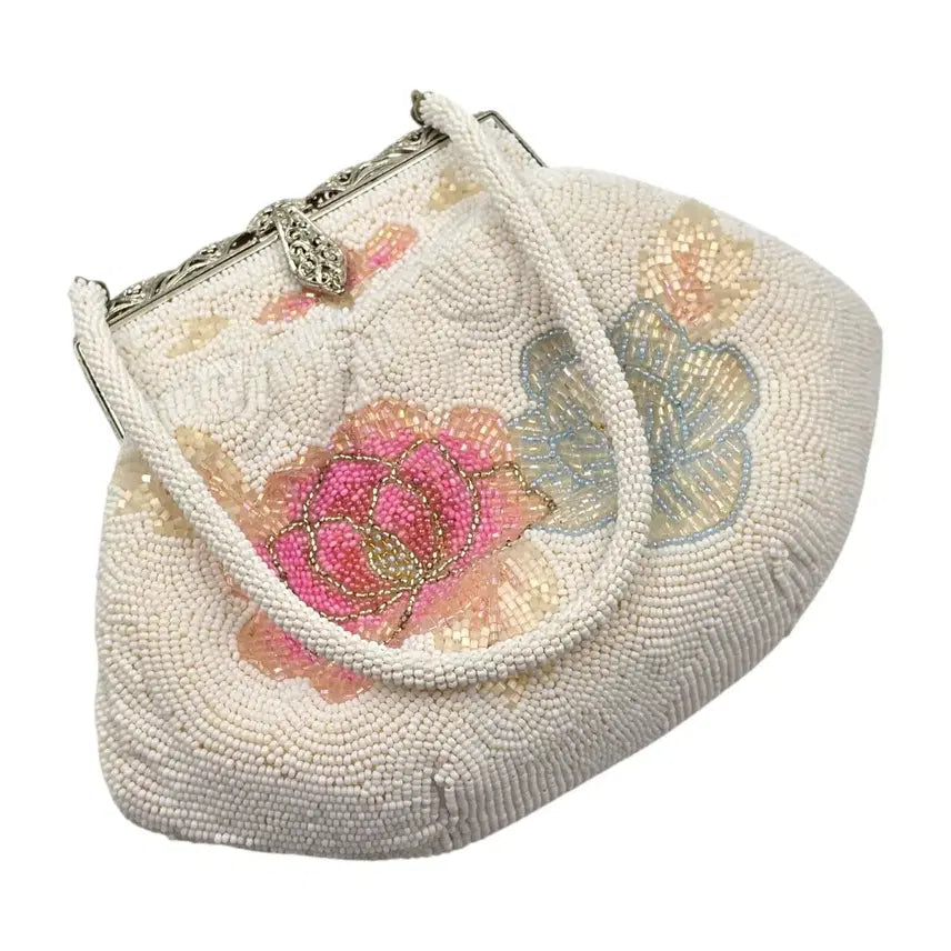 [BUNJANG] 1970s Handmade Japanese Retro Glass Bead Floral Party Bag / 70s 일본 핸드메이드 레트로 비즈 꽃잎 파티백