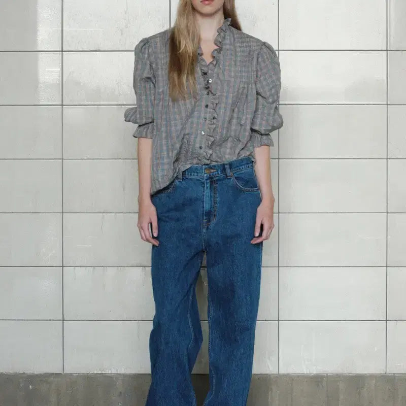 [BUNJANG] Via Plain Victoria Check Blouse / 비아플레인 빅토리아 체크 블라우스