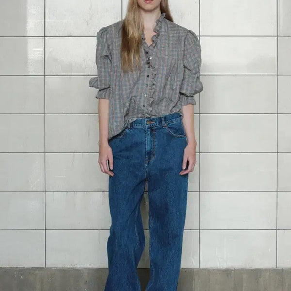 [BUNJANG] Via Plain Victoria Check Blouse / 비아플레인 빅토리아 체크 블라우스