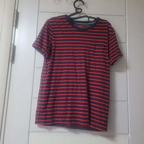 [BUNJANG] Stripe Short Sleeve T-Shirt Red/Navy / 스트라이프 반팔 티셔츠 레드/네이비