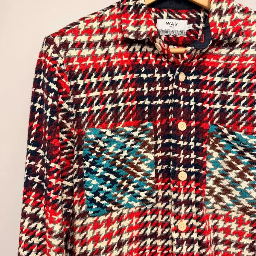 [BUNJANG] Wax London Whiting Overshirt Red Houndstooth Knit Shirt - M / 왁스런던(Wax London) Whiting Overshirt  100%면 니트 셔츠 M