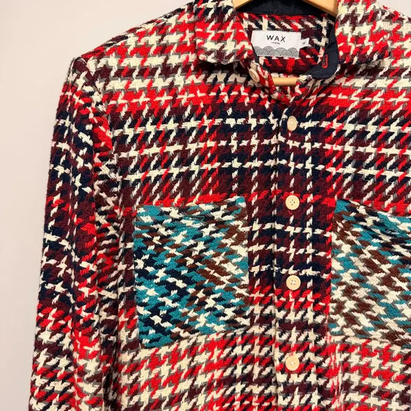 [BUNJANG] Wax London Whiting Overshirt Red Houndstooth Knit Shirt - M / 왁스런던(Wax London) Whiting Overshirt  100%면 니트 셔츠 M
