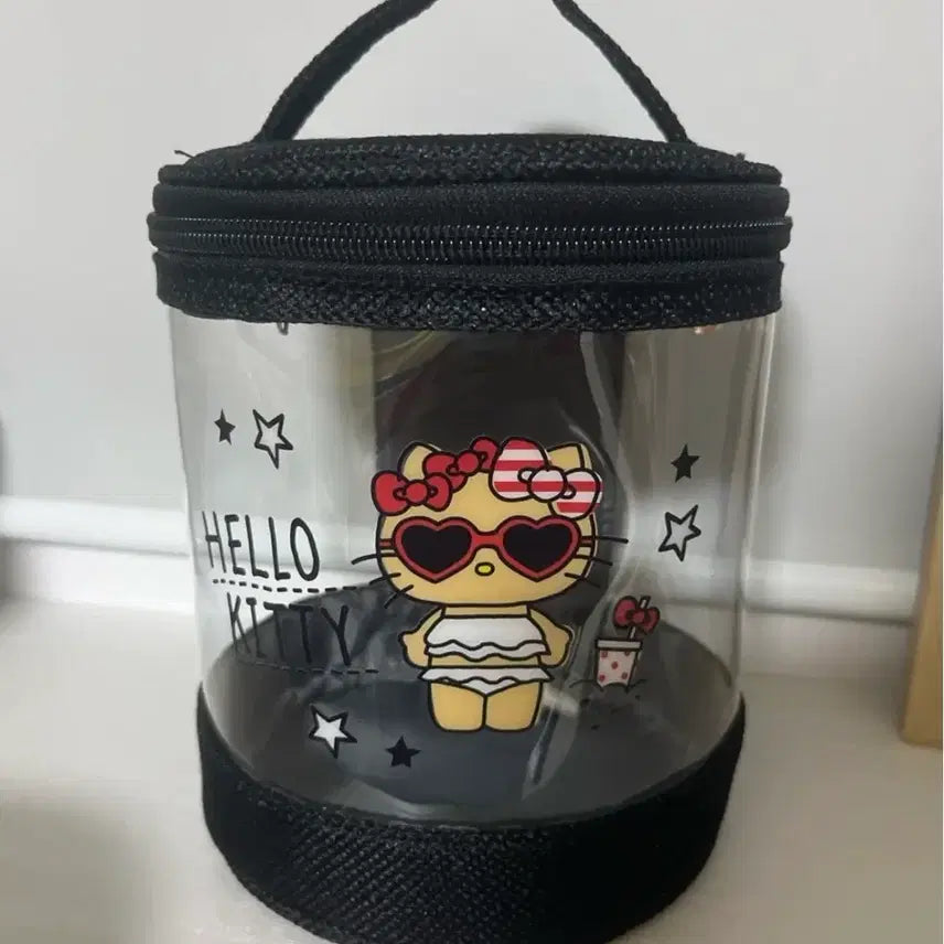 [BUNJANG] Sanrio Tanning Kitty Transparent Cylinder Pouch / 태닝키티 투명 원통 파우치