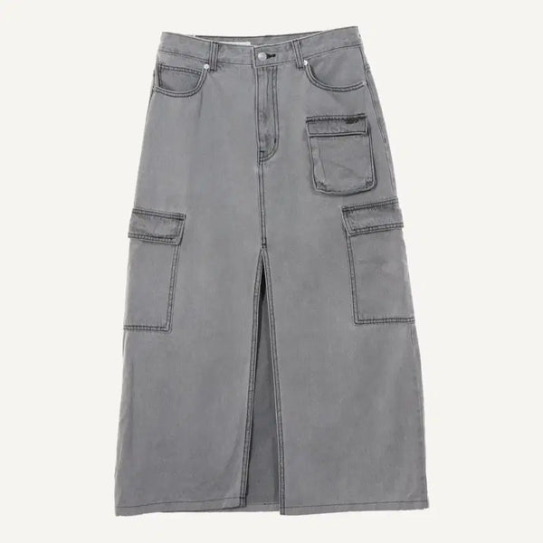 [BUNJANG] 8seconds Grey Cargo Maxi Skirt L / 8seconds 그레이 카고 맥시 롱스커트 L