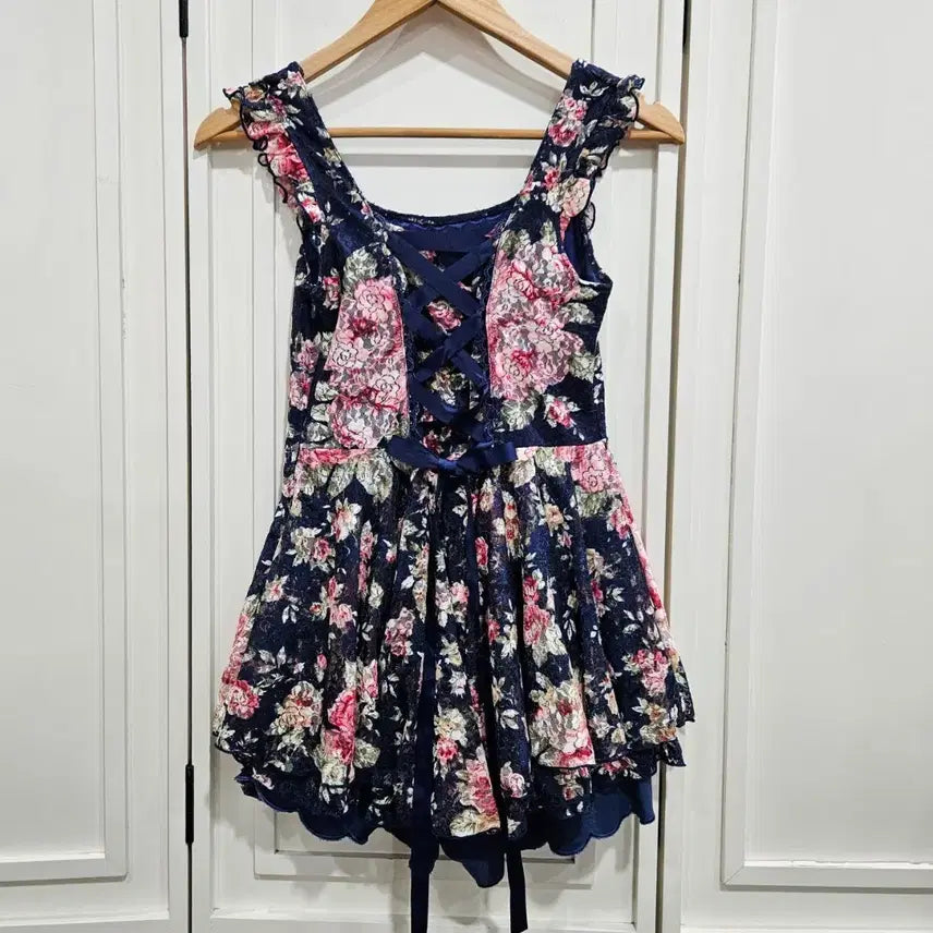 [BUNJANG] LIZ LISA Navy Rose Lace Corset Dress / LIZ LISA 네이비 로즈 레이스 코르셋 원피스