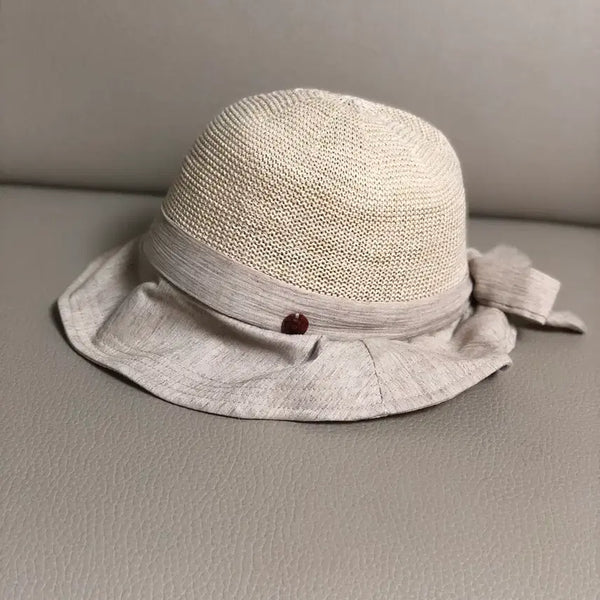 [BUNJANG] Beige Ribbon Net Weave Raffia Hat / 여름 베이지 리본 네트 짜임 라피아 햇,모자