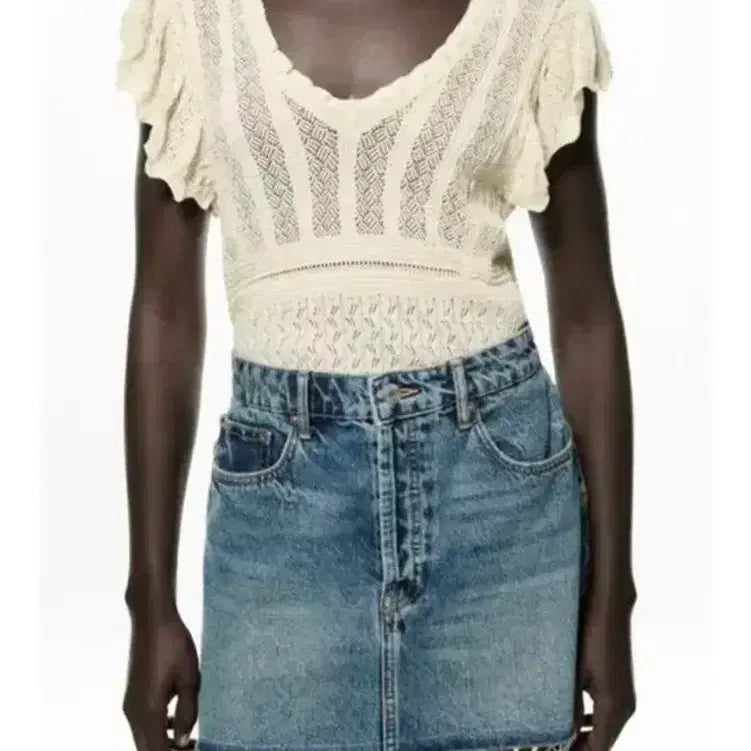 [BUNJANG] Zara Frill Knit Top S / 자라 프릴 니트 탑 S