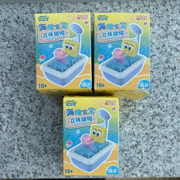 [BUNJANG] SpongeBob SquarePants & Patrick Star Bath Tub Keycap Clicker Keyring Set / [뚱이,스폰지밥] 스폰지밥 뚱이 목욕 욕조 키캡 클릭커 키링