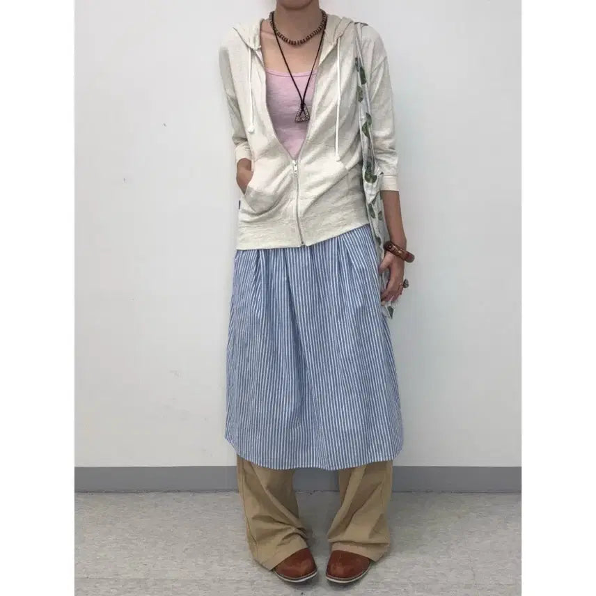 [BUNJANG] POU DOU DOU Blue Stripe Midi Skirt / 일본빈티지 블루 스트라이프 미디 스커트 치마