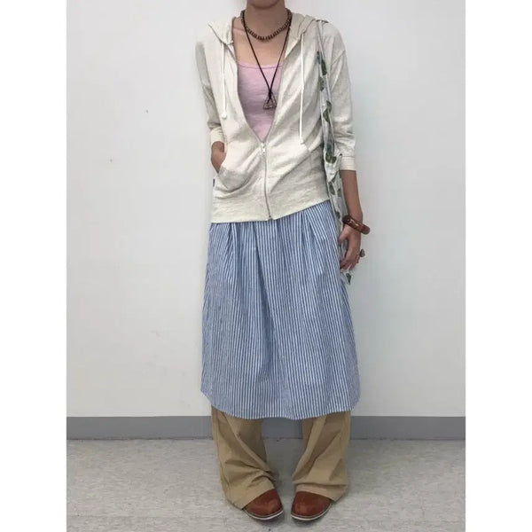 [BUNJANG] POU DOU DOU Blue Stripe Midi Skirt / 일본빈티지 블루 스트라이프 미디 스커트 치마