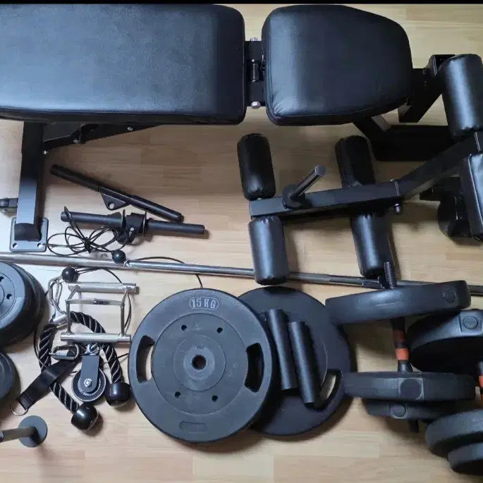 [BUNJANG] Home Training Weight Set: Barbell, Dumbbells, Weight Plates, Bench, Cable Machine / 홈트용 기구들 판매합니다 바벨,덤벨 원판,벤치,추감기,케이블