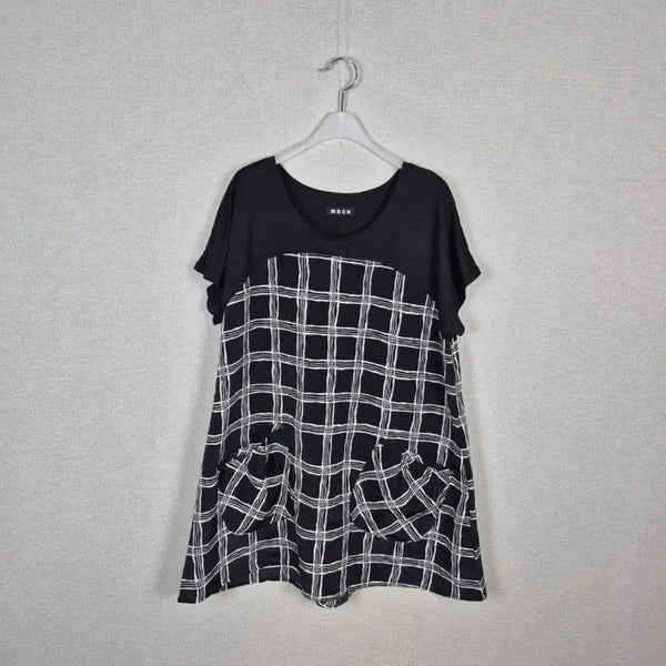 [BUNJANG] Black A-Line Checkered Blouse / (#66,77추천)레이온혼방 블랙 A라인 체크배색 블라우스