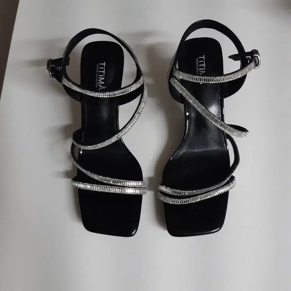 [BUNJANG] Sparkling Cubic Strap High Heel Sandals (240) / 높은 샌들(240사이즈)