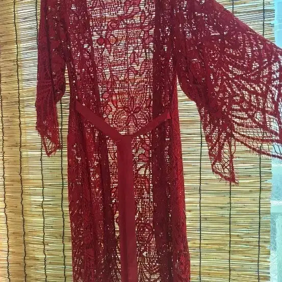 [BUNJANG] Burgundy Lace Long Cardigan Set / (새상품) 버건디 레이스 롱 가디건 (프리)