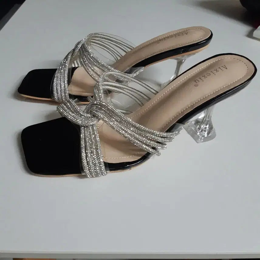 [BUNJANG] Jeweled Strap Platform Slippers / 높은 슬리퍼(240)