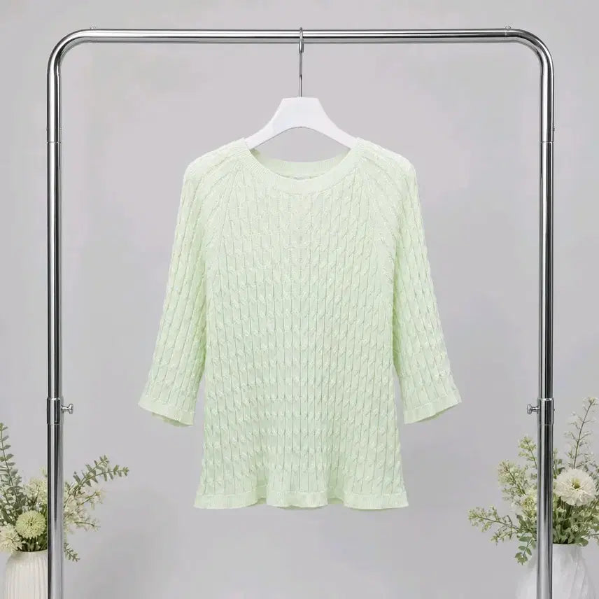 [BUNJANG] LATT Cable Back Button Knit Top 90 Size Mint / 한섬 LATT 래트 2023 케이블 백버튼 니트 90 사이즈