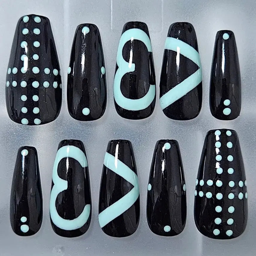 [BUNJANG] Black Mint Sorbet Handmade Nail Tips / 선착1명할인[<3 블랙민트 소르베_수제네일팁] #상점소개글 필독 :)