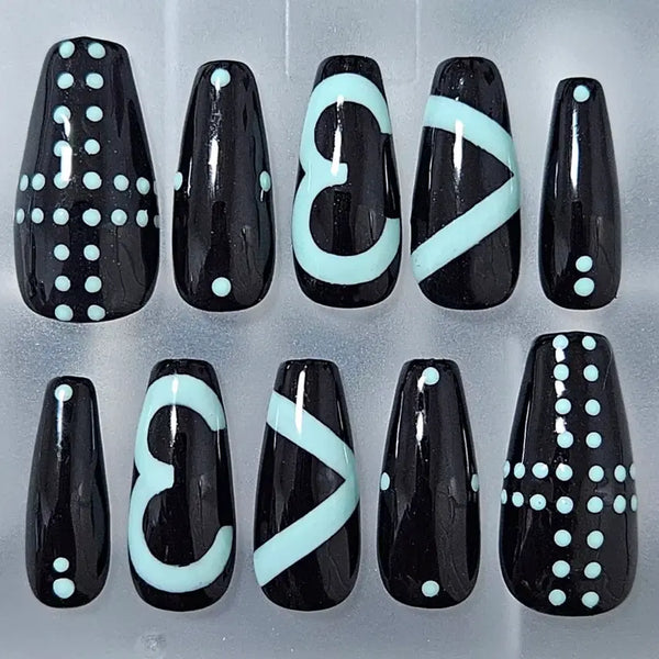 [BUNJANG] Black Mint Sorbet Handmade Nail Tips / 선착1명할인[<3 블랙민트 소르베_수제네일팁] #상점소개글 필독 :)