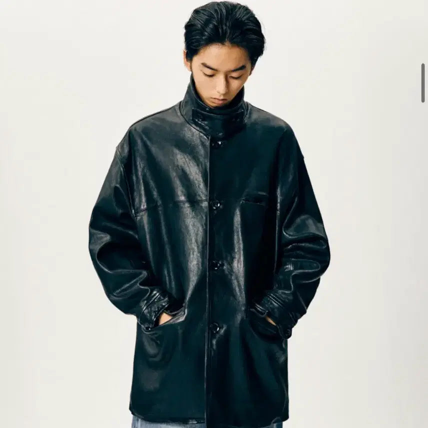 [BUNJANG] Espionage Washed Leather Car Coat Black / 에스피오나지 양가죽 카 코트
