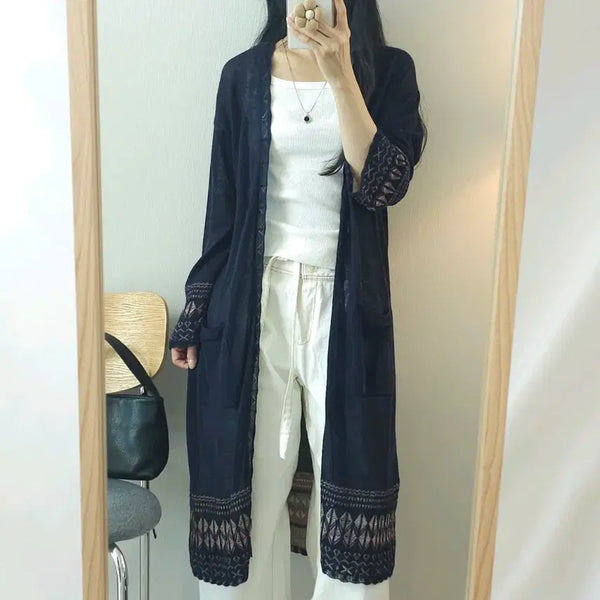 [BUNJANG] Thursday Island Women's Navy Long Sleeve Embroidered Cardigan / (S)써스데이아일랜드 여성 긴팔 롱 가디건 네이비 W4629