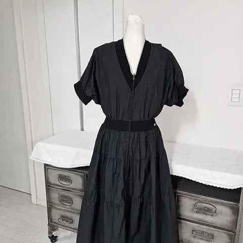 [BUNJANG] TIME 2022 Cotton Nylon Black Ribbed Zipper Dress / 22년 타임 원피스