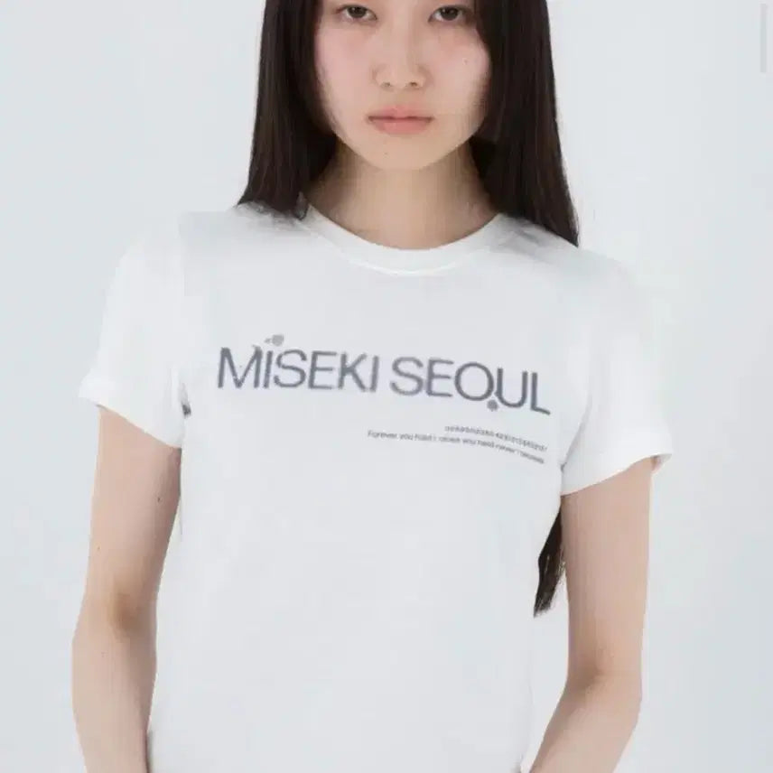 [BUNJANG] Miseki Seoul White Logo Cropped T-Shirt Size 1 / 미세키 서울 반팔 1사이즈