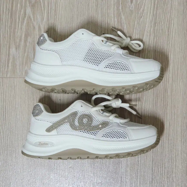 [BUNJANG] Women's Mesh Sneakers (Ivory/Khaki) / 여성메쉬운동화 새상품 235