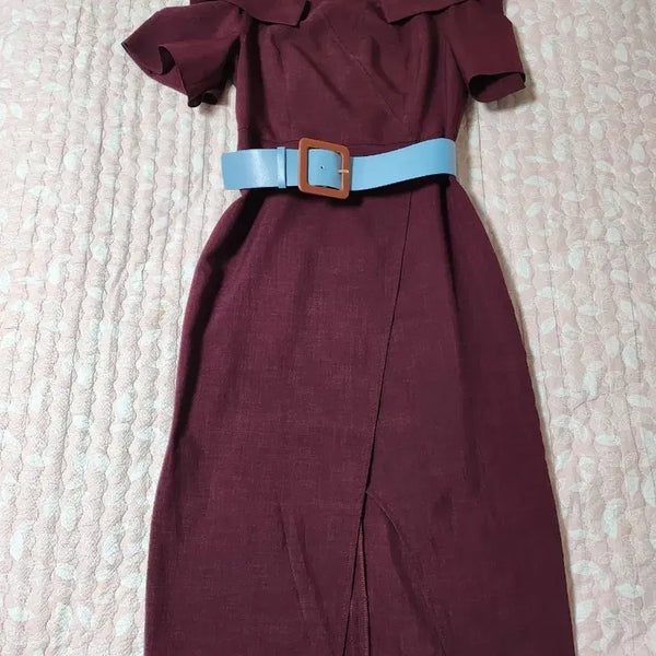 [BUNJANG] Moje Spen 55 Burgundy Open Shoulder Belt Dress / (새상품/무료배송) 모조에스핀 55사이즈  버건디 오픈숄더 벨트 원피스