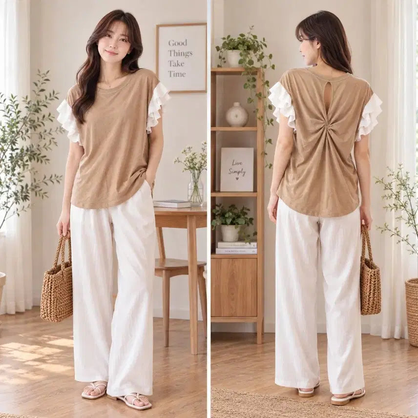 [BUNJANG] Frill Detail Short-Sleeve T-Shirt / 프릴 티셔츠