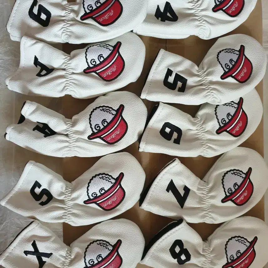 [BUNJANG] Malbon Golf Iron Headcover Set (10 pcs) - White / 말본 골프 헤드커버 10개 세트 화이트