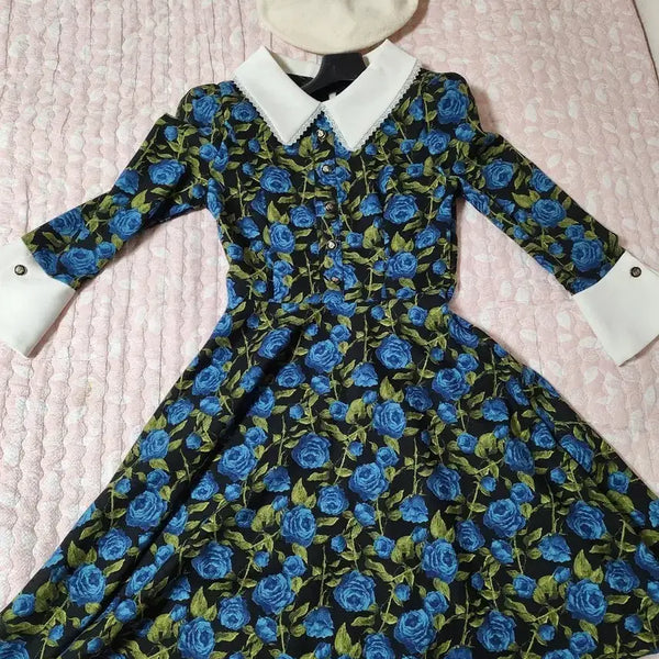 [BUNJANG] Blue Rose Pattern Lace Dress / (새상품/무료배송) 공주풍 블루 로즈  패턴 레이스 원피스