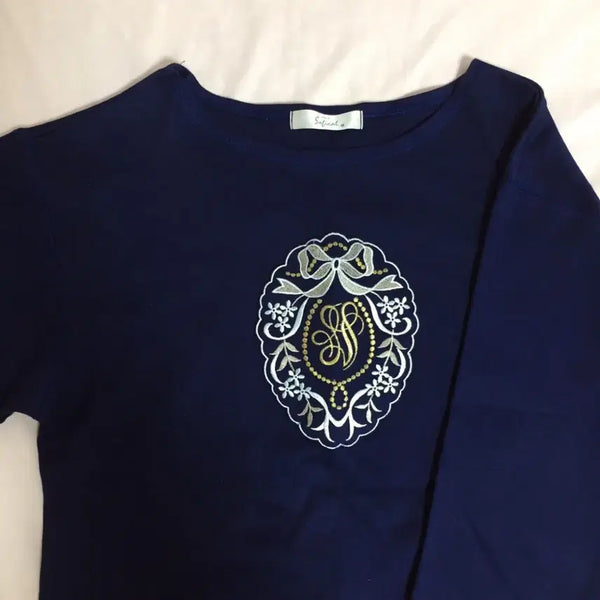 [BUNJANG] Vintage Lovely Embroidered Patch Navy Long Sleeve Top / 빈티지 양산형 러블리 긴팔 상의
