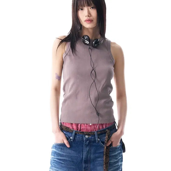 [BUNJANG] AKAM Distressed Logo Sleeveless Top (Brown) / 아캄 슬리브리스 Distressed Logo Sleeveless