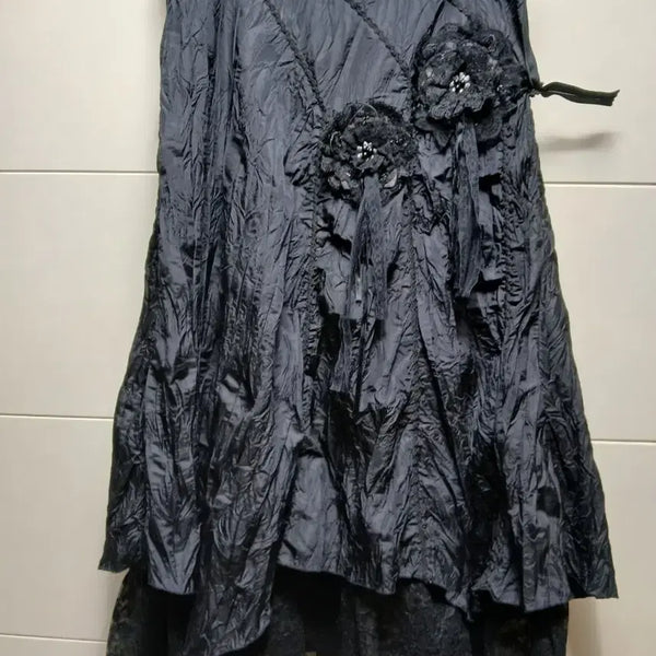 [BUNJANG] Black Flower Embellished Lace Pleated Skirt / 블랙 플라워 장식 레이스플리츠주름 스커트28인치