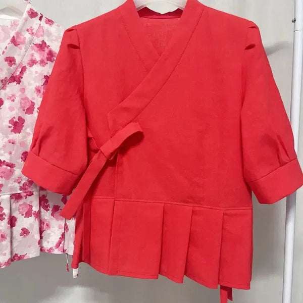 [BUNJANG] Handmade Red Jeogori Blouse / 저고리 블라우스 (핸드메이드)
